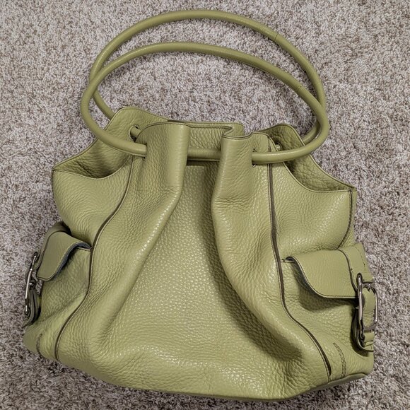 Cole Haan Village Lime Green Signature Pebbled Leather Cinched Tote Bag - Picture 1 of 5